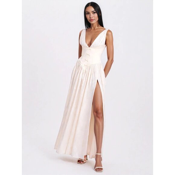 Sabrina Butter Yellow High Slit Maxi Dress - Picture 8 of 14